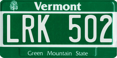 VT license plate LRK502