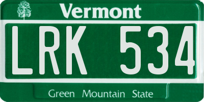 VT license plate LRK534