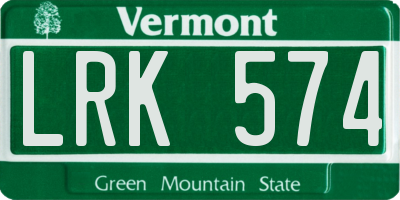 VT license plate LRK574