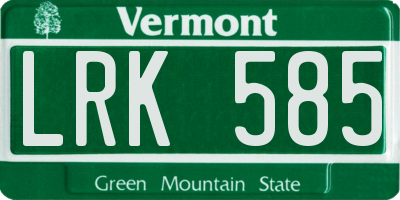 VT license plate LRK585