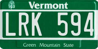 VT license plate LRK594