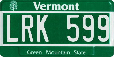 VT license plate LRK599