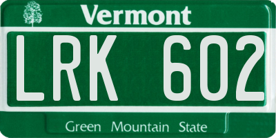VT license plate LRK602