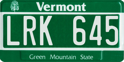 VT license plate LRK645