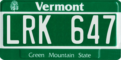 VT license plate LRK647