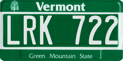 VT license plate LRK722