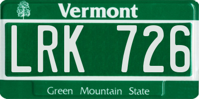 VT license plate LRK726