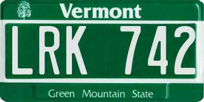 VT license plate LRK742