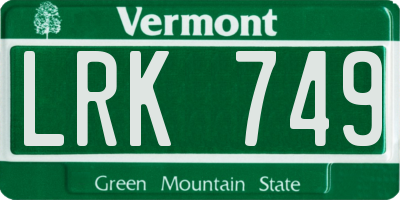 VT license plate LRK749