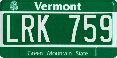VT license plate LRK759
