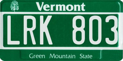 VT license plate LRK803