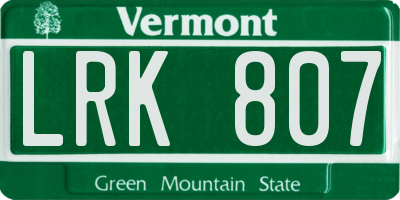 VT license plate LRK807