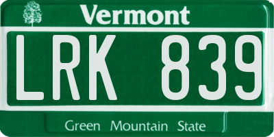 VT license plate LRK839