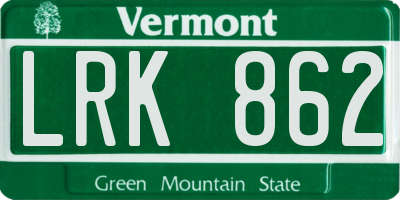 VT license plate LRK862