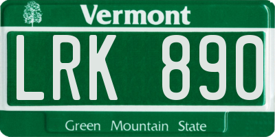 VT license plate LRK890