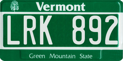 VT license plate LRK892