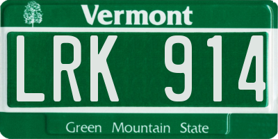 VT license plate LRK914