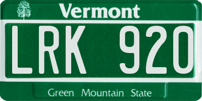 VT license plate LRK920