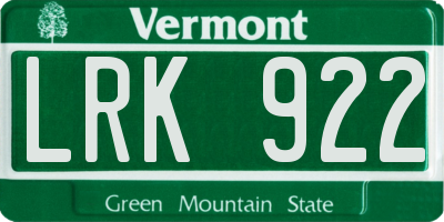 VT license plate LRK922