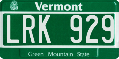 VT license plate LRK929