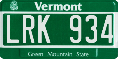 VT license plate LRK934