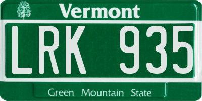 VT license plate LRK935