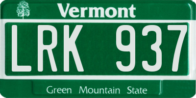 VT license plate LRK937