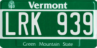 VT license plate LRK939