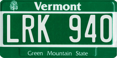 VT license plate LRK940