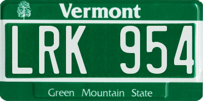 VT license plate LRK954