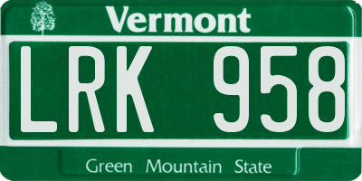 VT license plate LRK958
