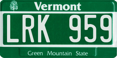 VT license plate LRK959