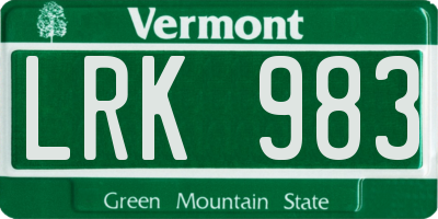 VT license plate LRK983