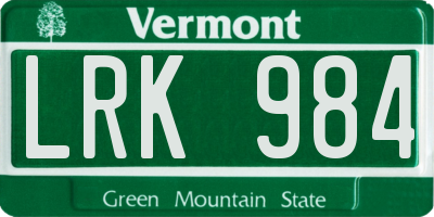 VT license plate LRK984