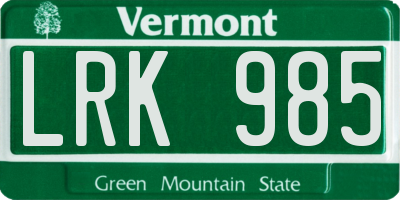 VT license plate LRK985