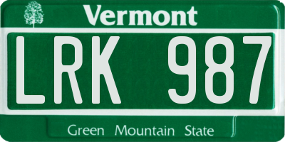 VT license plate LRK987