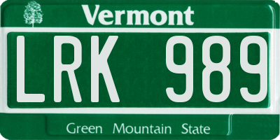 VT license plate LRK989