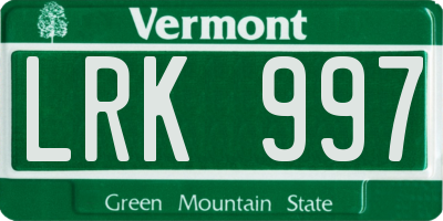 VT license plate LRK997