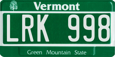 VT license plate LRK998