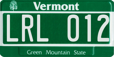 VT license plate LRL012