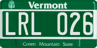 VT license plate LRL026