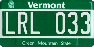 VT license plate LRL033