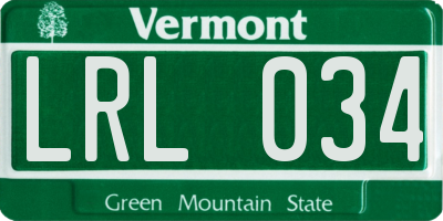 VT license plate LRL034