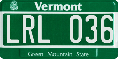 VT license plate LRL036
