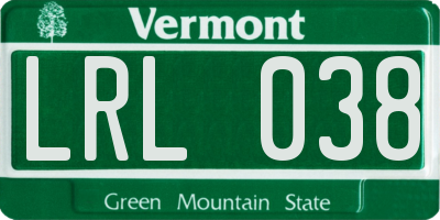 VT license plate LRL038