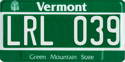 VT license plate LRL039