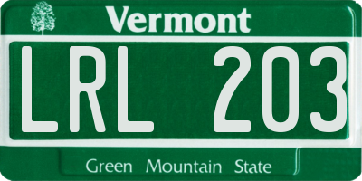 VT license plate LRL203
