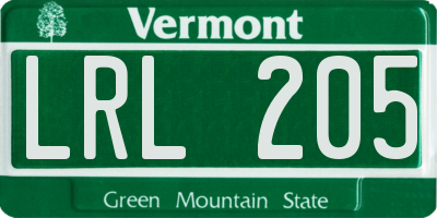 VT license plate LRL205
