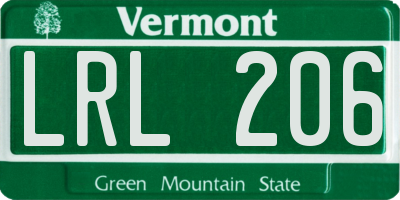 VT license plate LRL206