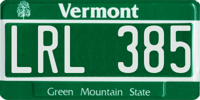 VT license plate LRL385